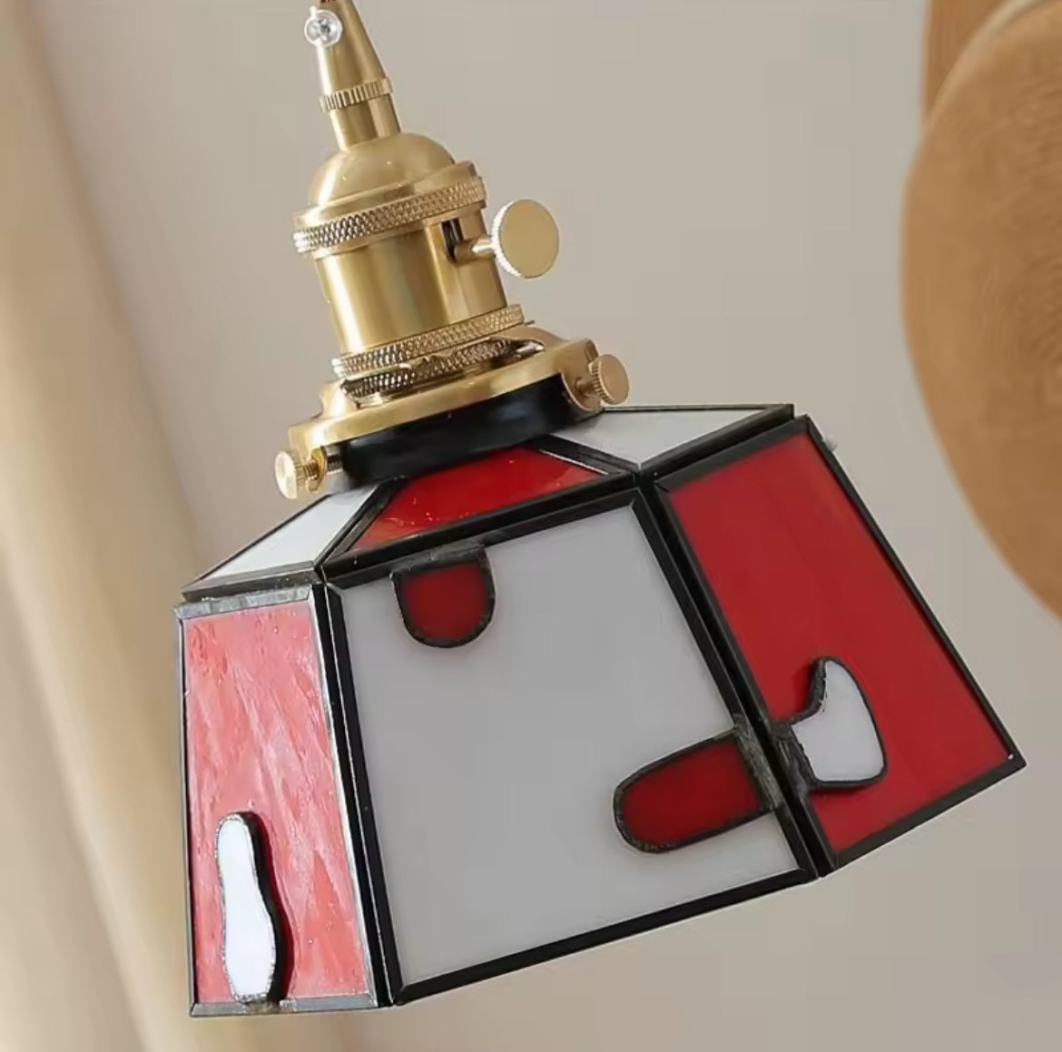 Stained glass pendant light, close up